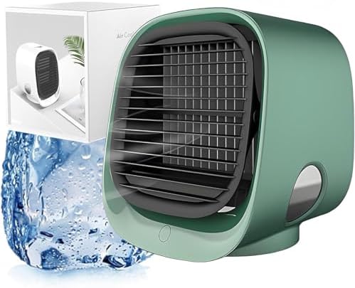 Portable Air Conditioner, Mini Air Cooler, 300 ML Water Tank, 8 Hours Of Use, with 3-Speed Cooling, Multi-angle Wind Adjustment, Built-In Night Light for Home, Office, Travel (Green)