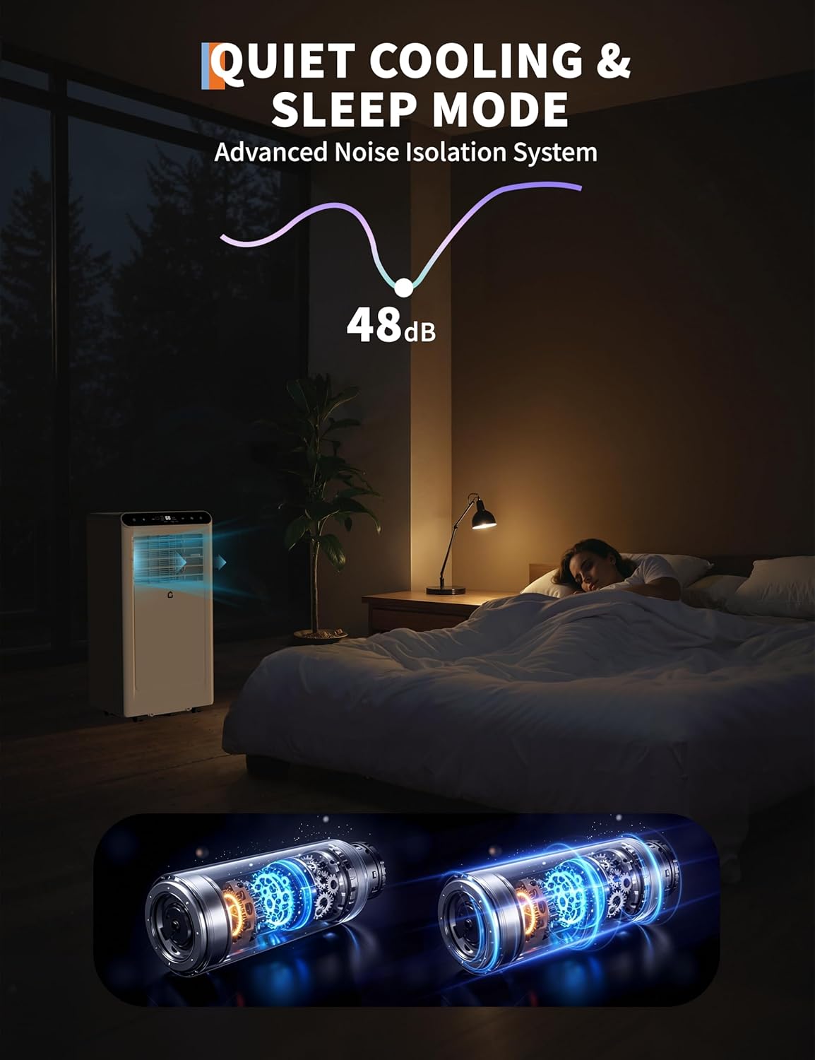 8000 BTU Portable AC Unit, Multi-Function Portable Air Conditioners with Cooling, Dehumidifying, and Fan Modes, Quiet Operation, Remote Control, Ideal for Rooms up to 350 Sq.Ft, White & Black