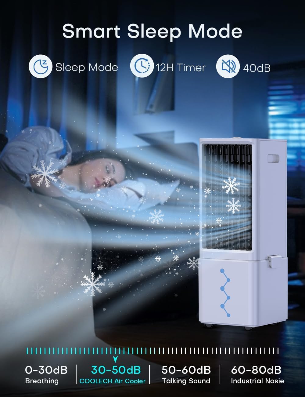 Portable Air Conditioners w/Remote, 4 Modes & 3 Speeds, Waterless Alert System & 2.4-Gal Tank for 20H Cooling, 12H Timer for Auto Off, Evaporative Air Cooler for Room Bedroom Office, Off White