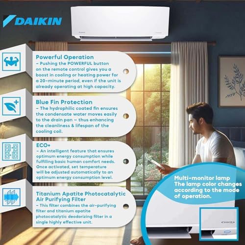 Daikin 18,000 BTU 18 SEER2 Entra R32 Series Ductless Mini Split Heat Pump System w/Wall Mounting Bracket (230V), White, RXC18+FTXC18+WAFP24