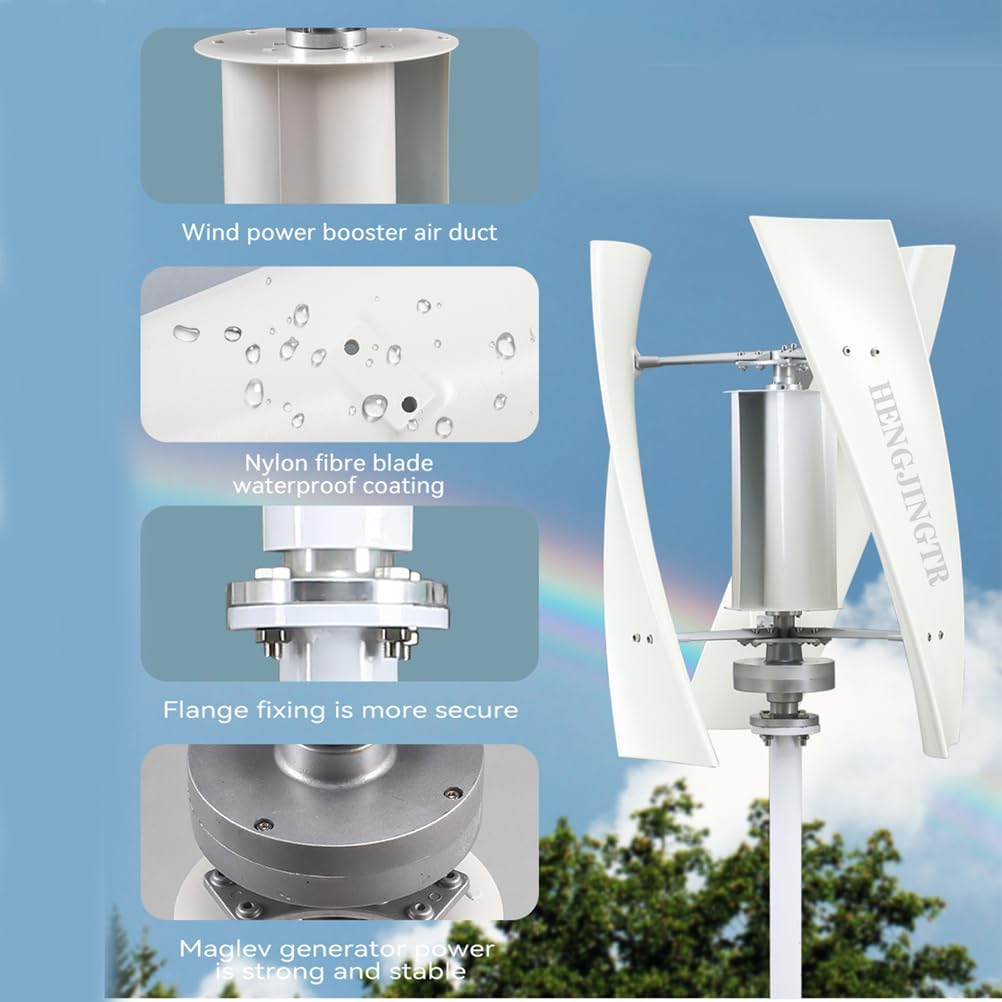Low Noise Small Vertical Wind Turbine Generator Set,Garden Wind Turbine Generator 12000W Vertical 12V 24V 48V with Charge Controller for Home Use