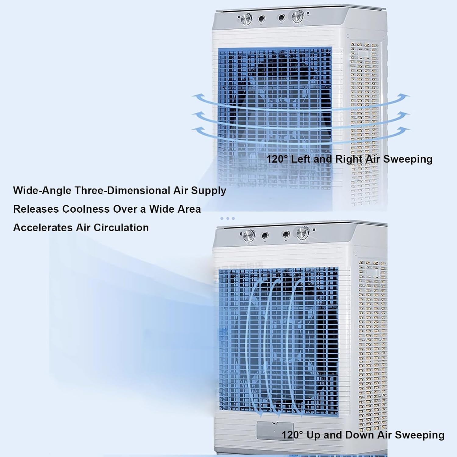 Evaporative Air Cooler, 3-in-1 Portable Air Conditioner, 21 Gal Swamp Cooler with 120° Oscillation, 4 Ice Pack, 3 Speeds Cooling Fan for Supermarket, Factory Floor