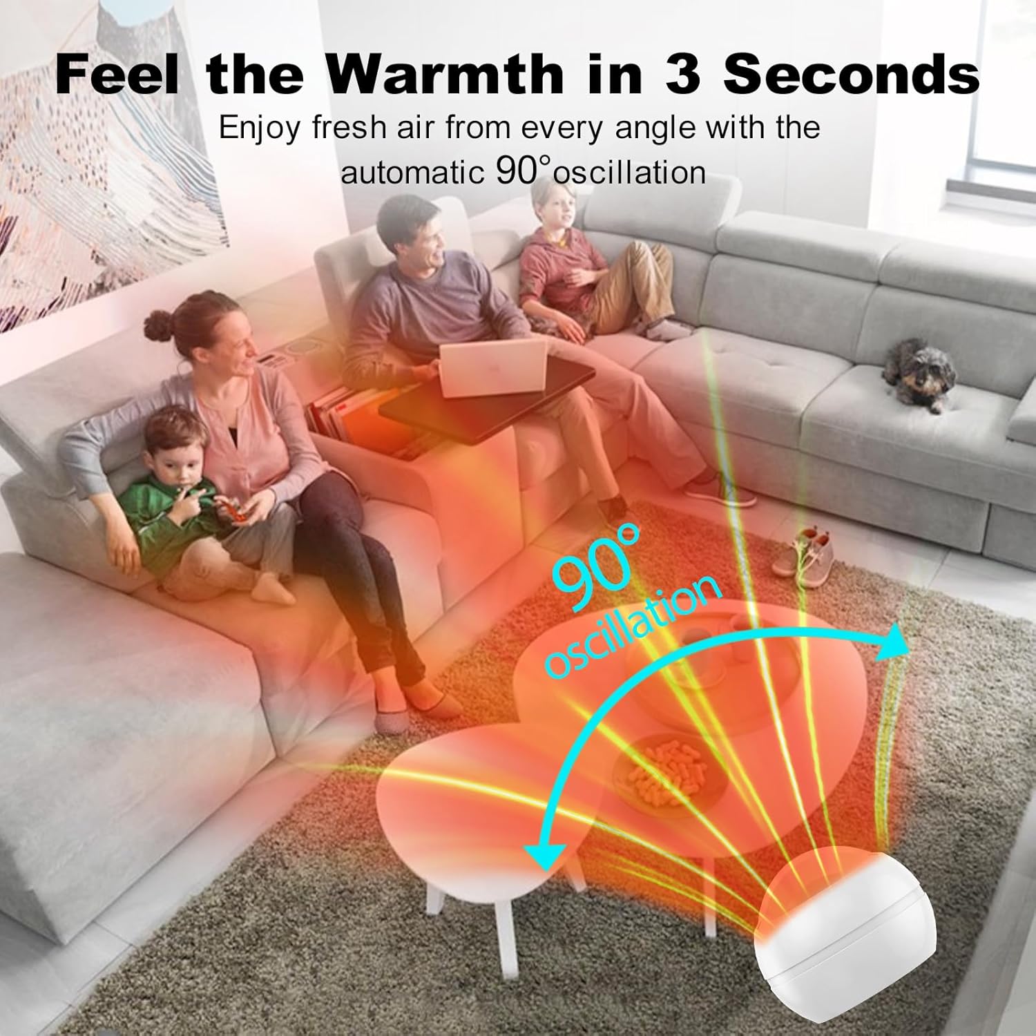 Bladeless Tower Fan, 1400W Space Heater & 40W Cooler Fan Combo with Remote, 80°Oscillation, 8 Speeds and 3 Heating Modes, 9H Timer, LED Display, Fast Safety Heat and Quiet for Bedroom, Kitchen, Office