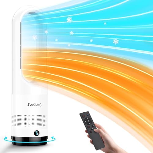 Bladeless Tower Fan for Bedroom, 22Inch 1400W Space Heater & 40W Cooler Fan Combo with Remote, Overheat & Tip-Over Protection, 80° Oscillating, 9H Timer, LED Display for Bedroom, Kitchen, Office