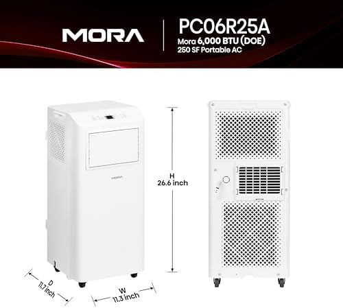 Mora Mora by Hisense 6,000 BTU (DOE), 8,800 BTU (ASHRAE), Portable Air Conditioner, 3 Operating Modes (Cool, Dry, Fan), Cools up to 250 SF, Remote Control and Window Vent Installation Kit Included
