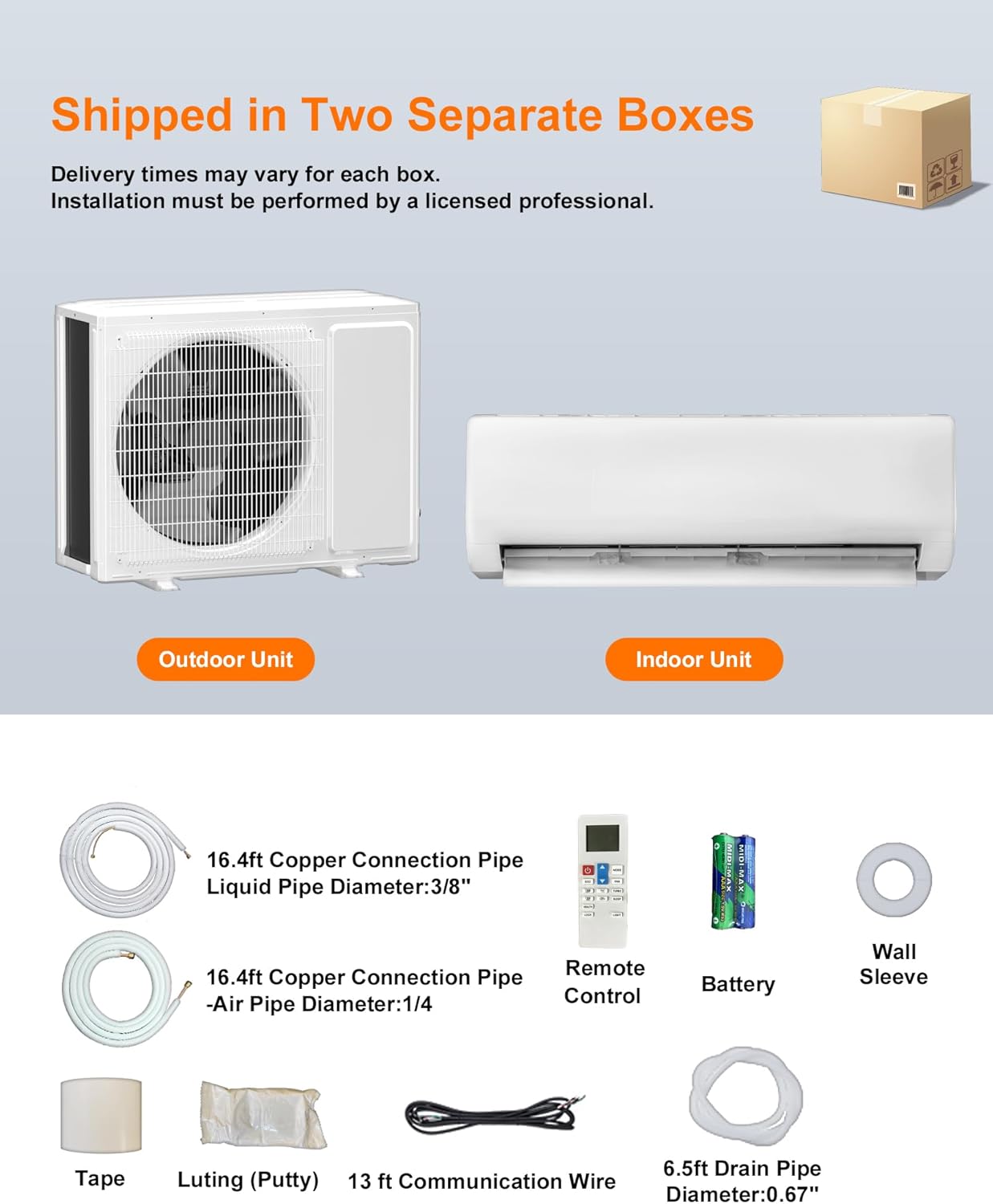 Mini Split AC/Heating System, Energy Efficient Inverter AC Unit with 1 Ton Heat Pump, Air Conditioner, Coverage Area Up to 1600 Sq.Ft (24000btu)230V