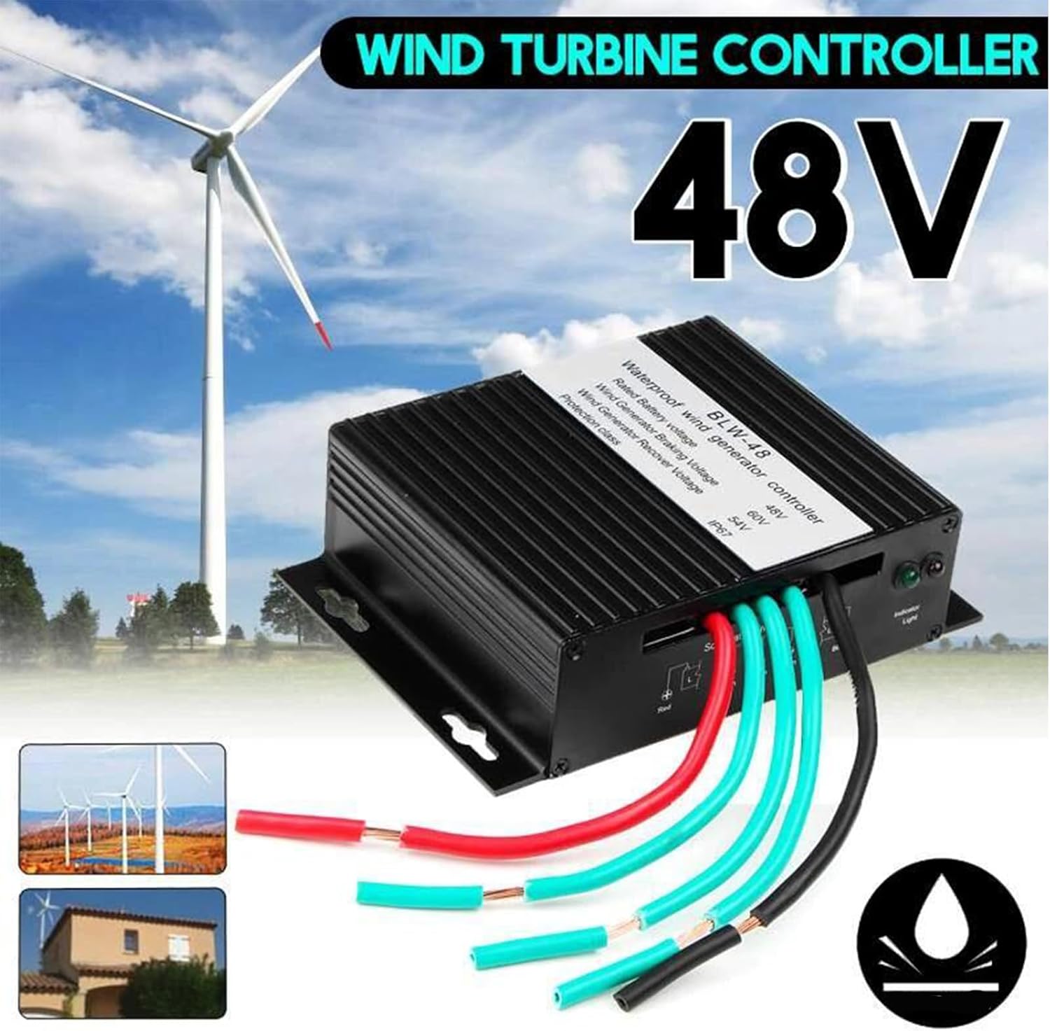 14000W 12V/24V/48V Waterproof Wind Turbine Generator Charge Controller, Wind Power Generator Regulator Windmill Controller(Black)