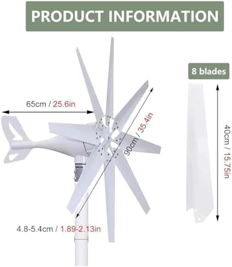 Wind Turbine 8000W DC 12V 24V 48V 220V Wind Turbine Generator, with 8 Blades Wind Turbine Kit with Controller for Boats, Terraces, Cabins Or Mobile Houses Charging,220V