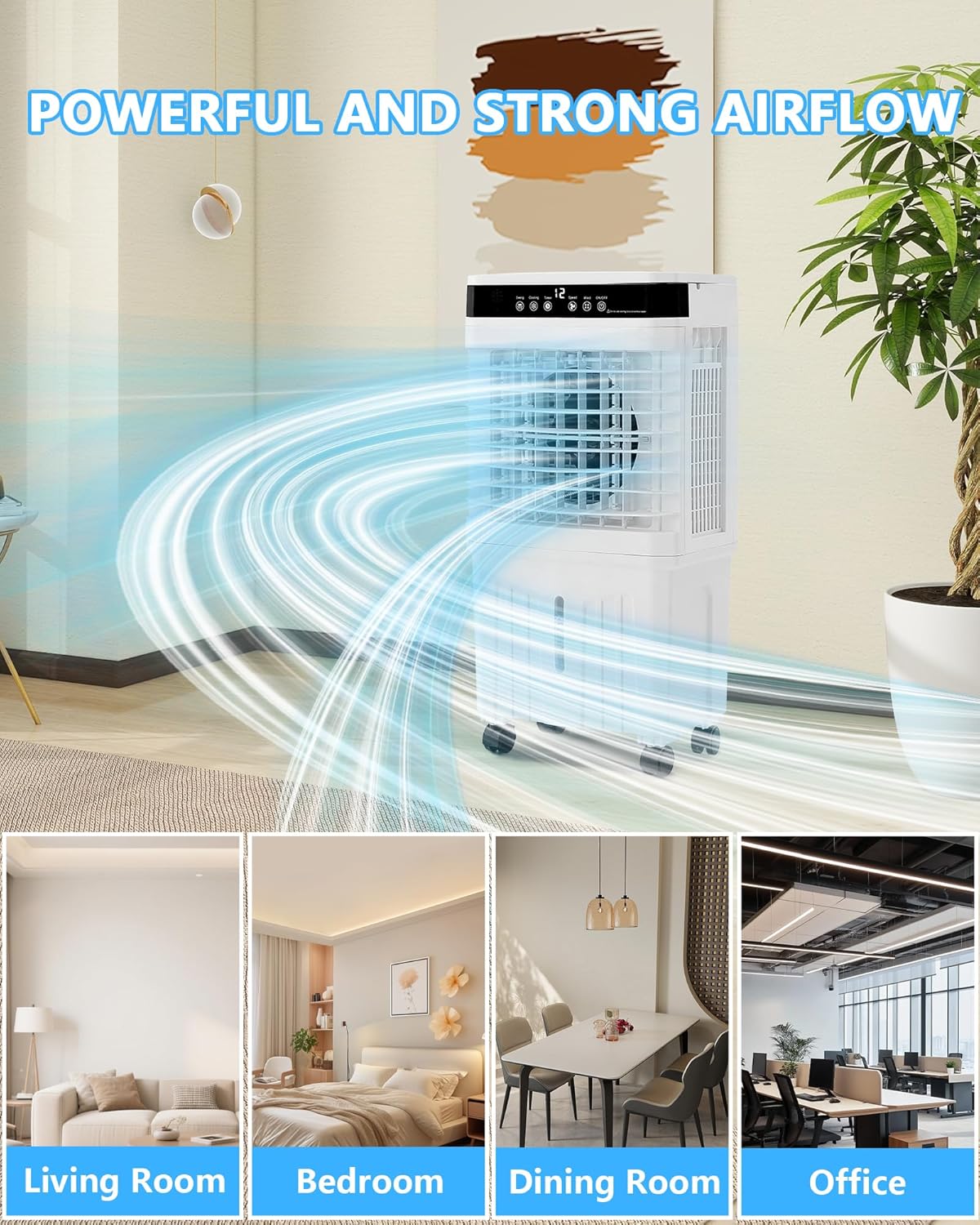 Portable Air Conditioner for Home Office Outdoor, Portable Evaporative Swamp Cooler with 3Gal Water Tank, 120°Oscillation Cooling Fan with Remote 2 Modes, 3 Speeds, 12H Timer & 4 Ice Packs