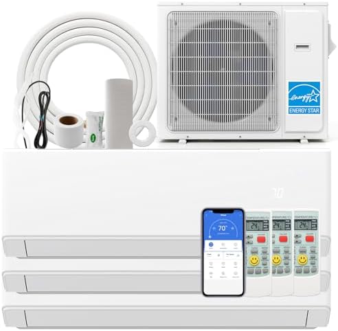 SIMOE 30k BTU Tri 3 Zone Multi Zones Mini Split AC Heat Pump Full Set, Mini Split Air Conditioner, 23 SEER2, Wifi-Enabled 9k+12k+12k BTU, 208-230V, Ductless Energy Star, Installation Kit