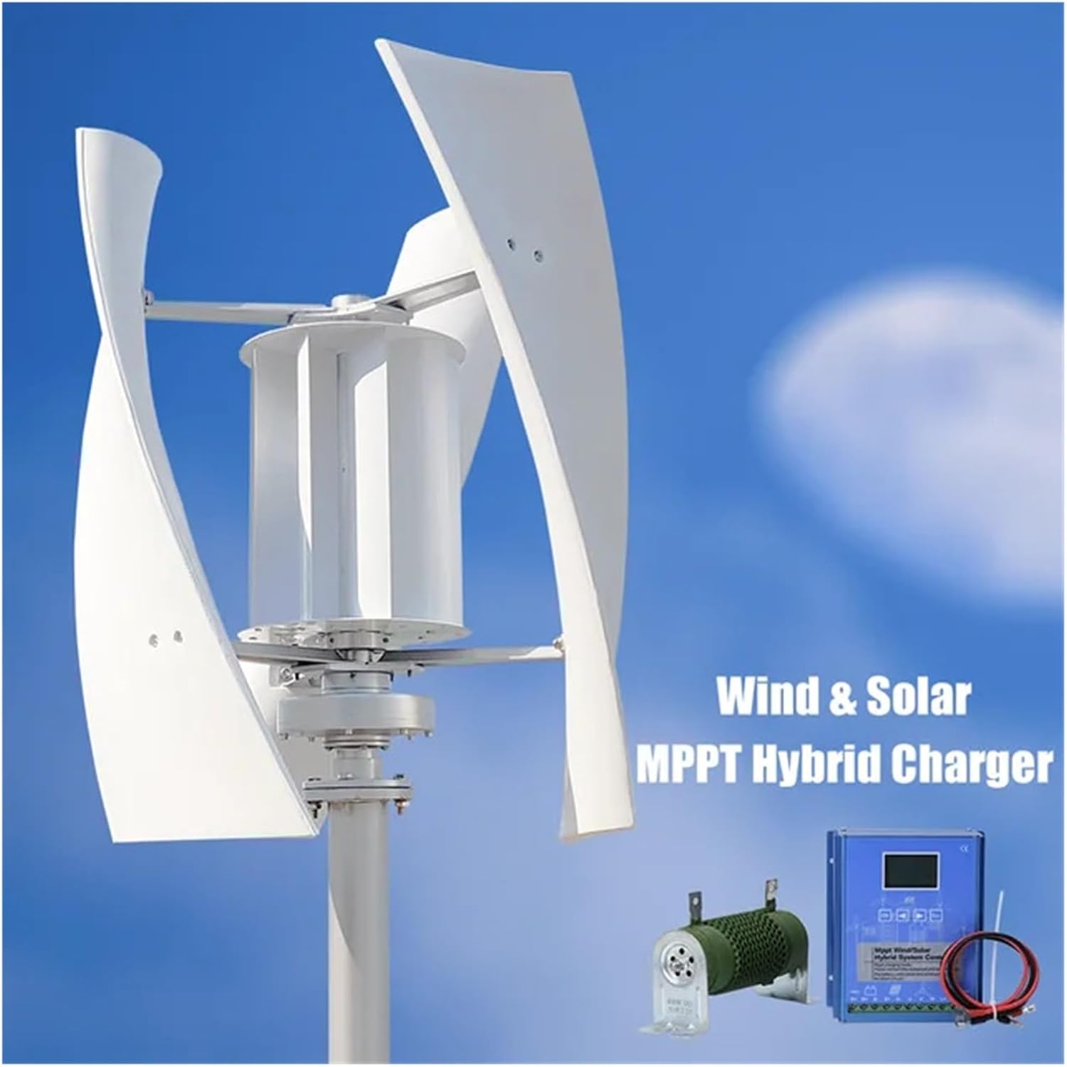 5000W Windmill Vertical Axis Residential Wind Turbine 24V 48V Wind Power Generator Electric Generator with MPPT Charger Industrial Energy(with Hybrid Charger,24V)