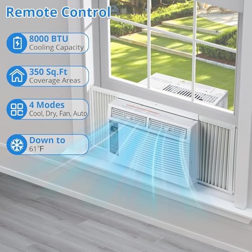 8,000 BTU Window Air Conditioner,AC Window Unit Cool up to 350 Sq. Ft w/Wifi Controls & 4 IN 1 Cooling, Dry, Fan,and Auto Mode, Low Noise,Perfect for Small Bedroom, Living Room, Home,Office