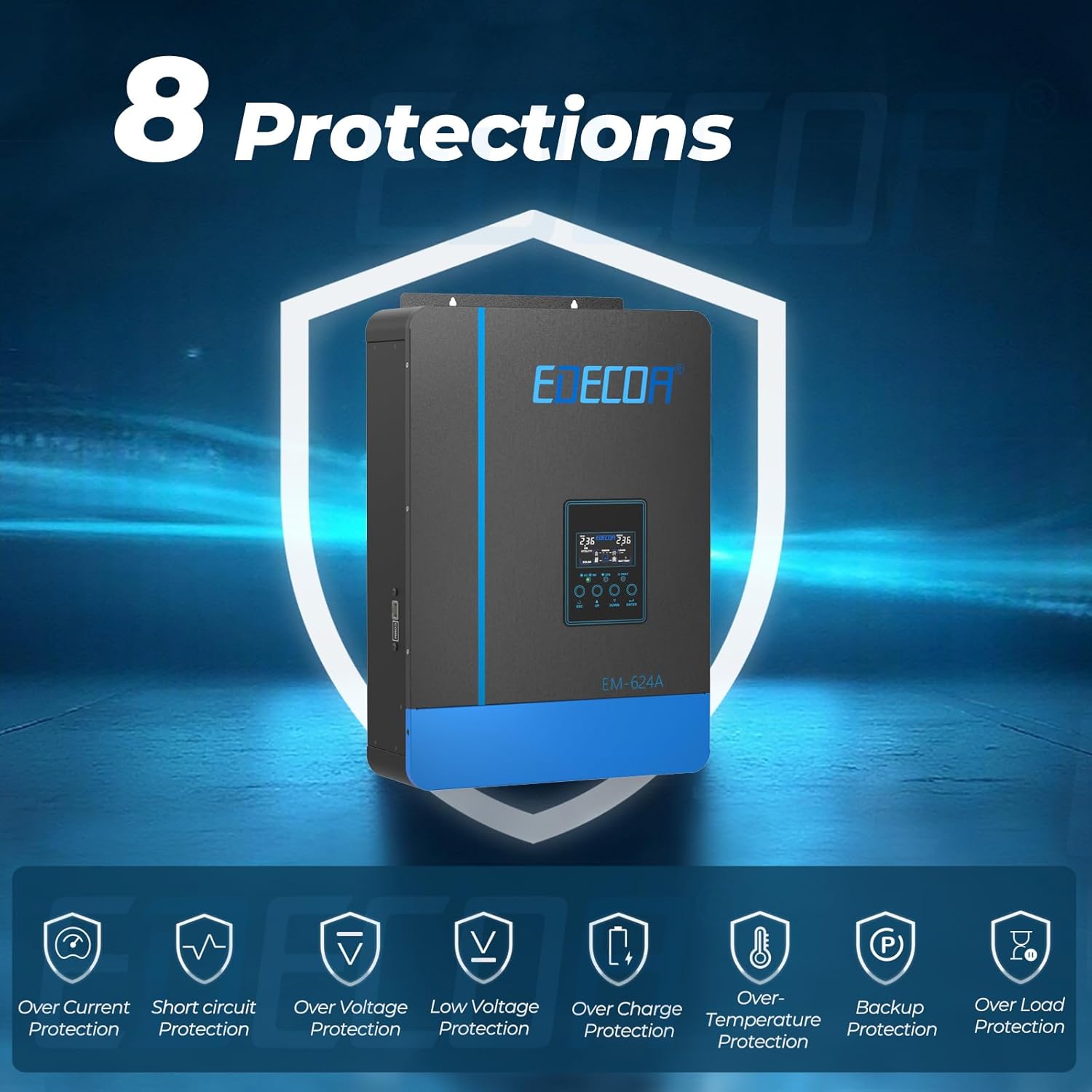 EDECOA Hybrid Inverter 48v 220v 7000VA/6200W, Solar Charger MPPT 110A Pure Wave 55-450Vdc Off-Grid Battery Charger, Solar Charge Regulator, Network Priority (Compatible WiFi Module)