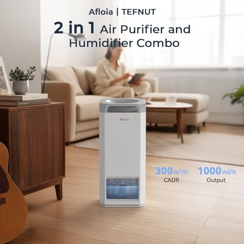 Afloia Humidifier for Bedroom Large Room - Mist Free Evaporative 2 in 1 Humidifier and Air Purifier in One Combo for Home with Top Fill 5L Tank/Humidity&Air Quality Sensor/2-24H Timer