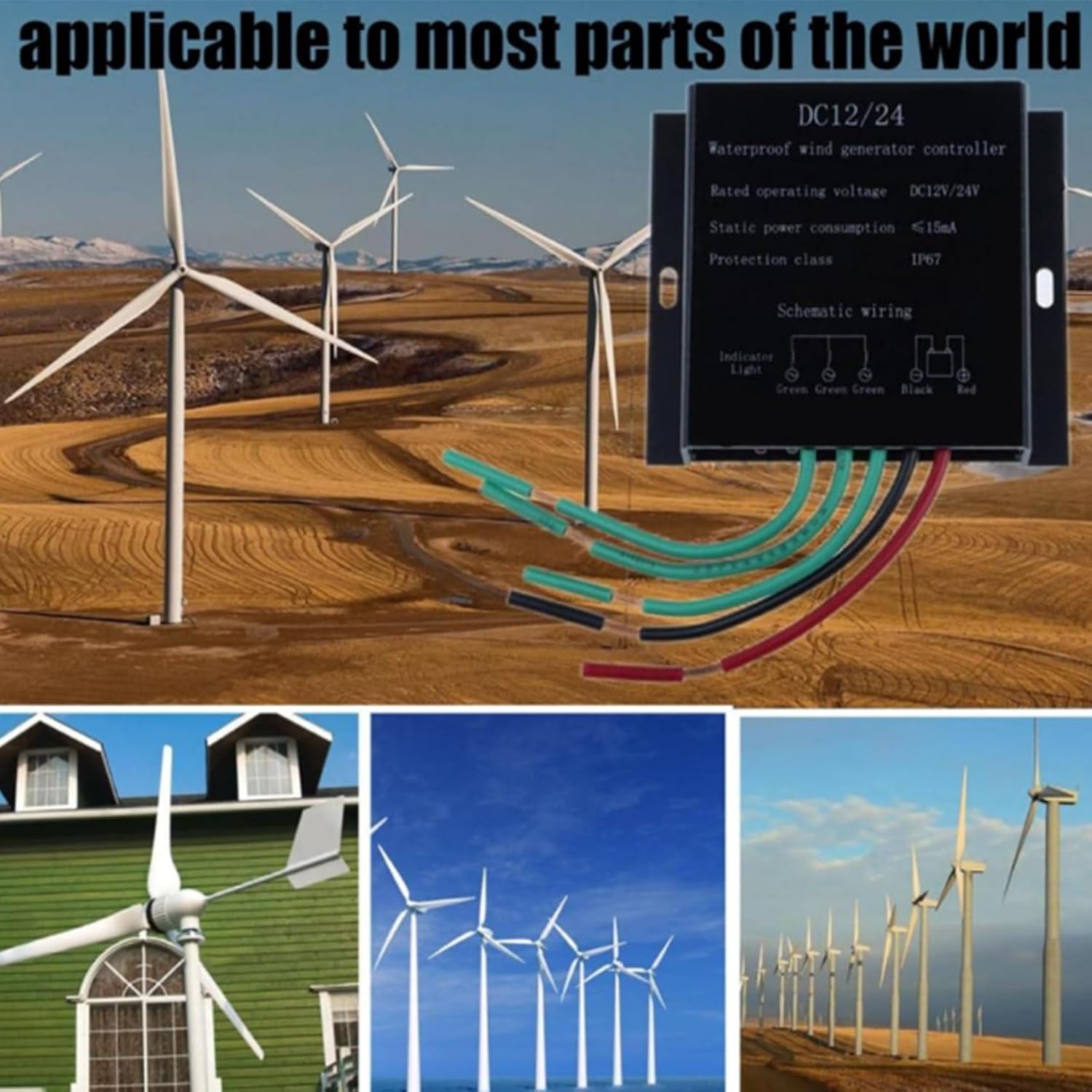 12v, 48V,Wind Turbine Controller Ip67 Waterproof 5000W MPPT Wind Turbine Charge Controller with Overcharge Protection and Display (Black 12V 24V 48V 220V)