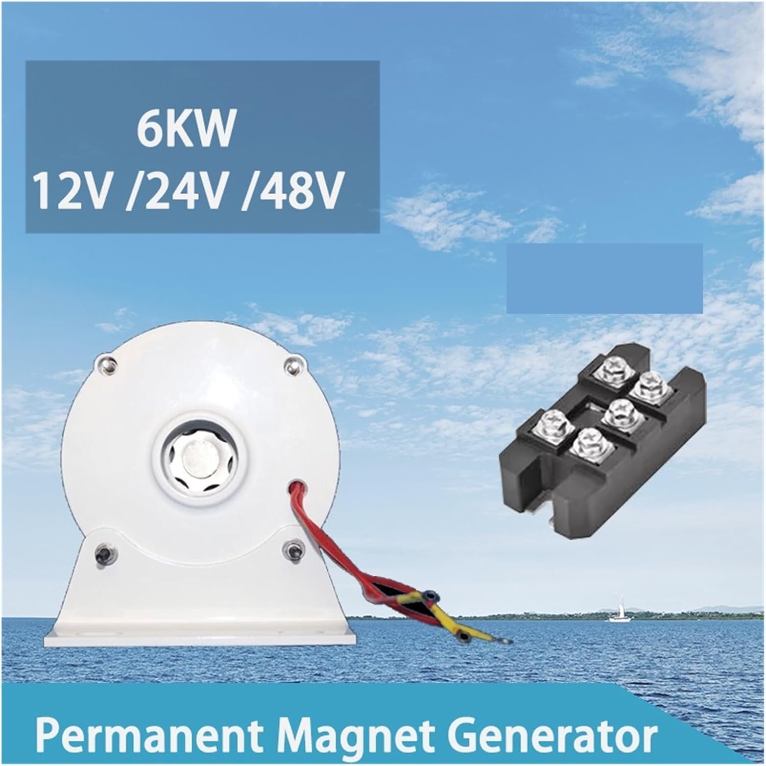 Electric Wind Turbine Generator 3KW 4KW 5KW 6KW Low Speed 24V 12V 48V 3 Phase Gearless Permanent Magnet AC tors for Wind Water Turbine Industrial Energy(Double Shaft,12V_6000W)
