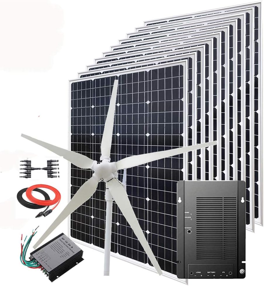 1800W Wind-Solar Generator Kit :Come with 600W Wind Turbine + 10PCS 120W Solar Panels for Off Grid 12 Volt Battery Charging (for 12 System)