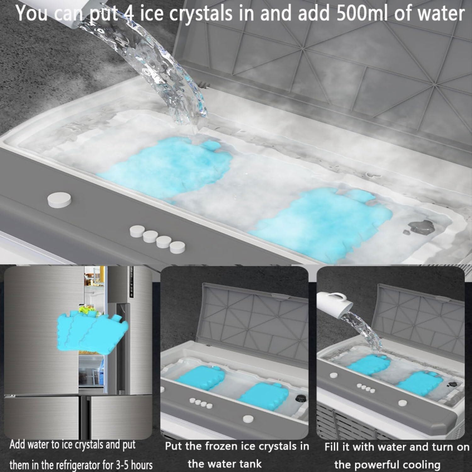 Portable Air Conditioner Cooling Fan with 3 Modes, 8M/S Wind, 1-12H Timer, 4 Ice Boxes, Large Water Tank for Home Bedroom Office, No Hose Needed(60cm)