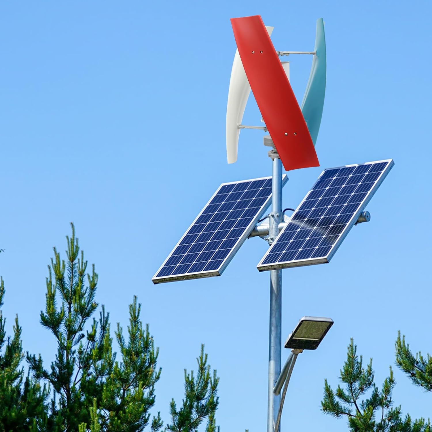 500W 24V Vertical Wind Turbine Generator Kit - 4-Blade Design with Controller & 4-Hole Flange, Perfect for RVs, Cabins, Streetlights - Durable Blue, White, Red Finishes