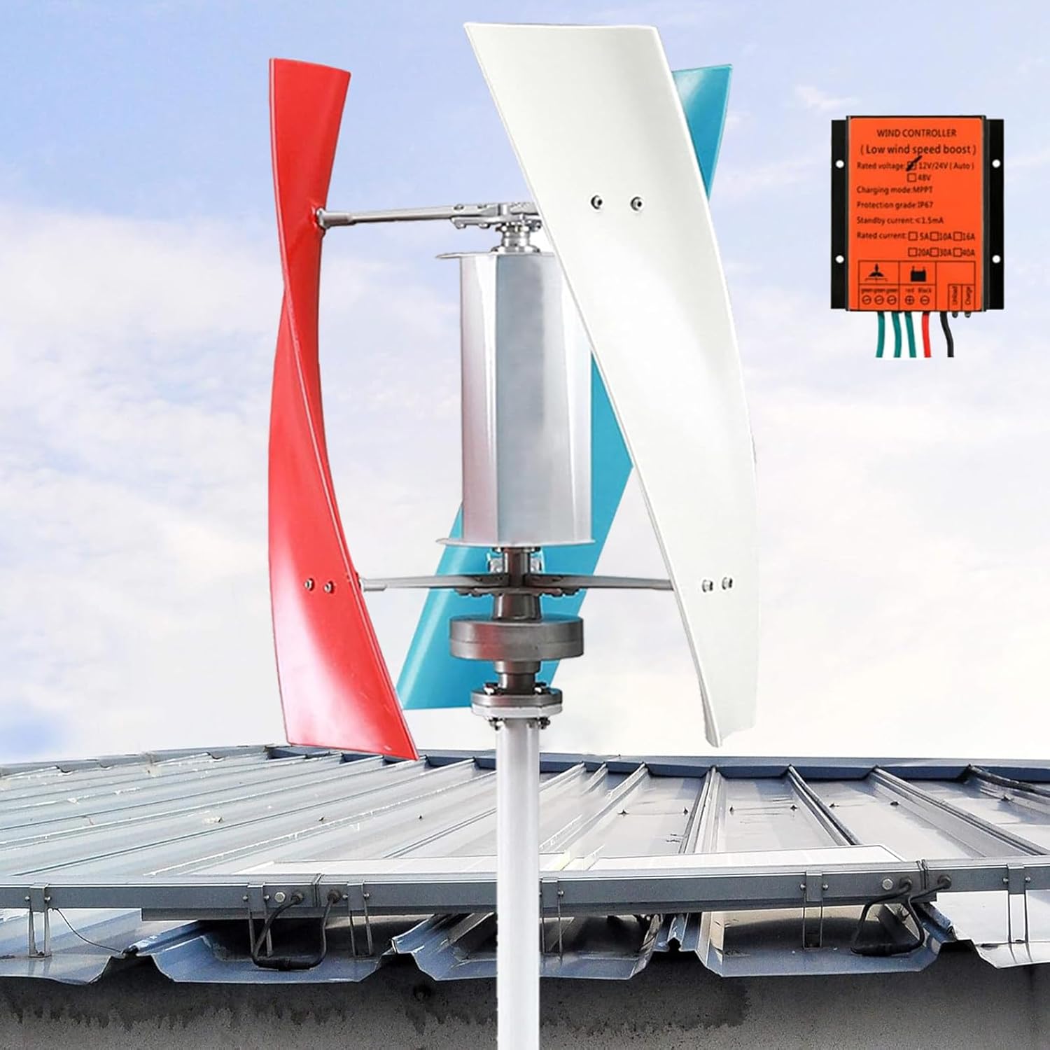 10000W DC Vertical Wind Turbine Generator Kit - 12V/24V/48V, 3-Blade Design, Controller Included - Ideal for Boats, Homes, Gazebos, Chalets - Efficient Renewable Energy Solution