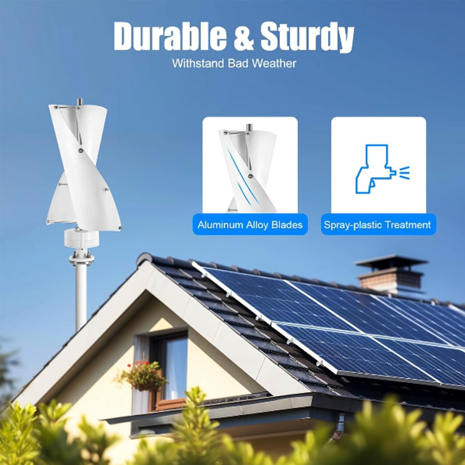 12V/24V/48V 220V 9000W Vertical Axis Wind Turbine Generator with Controller, for Home & Outdoor Renewable Energy Power Generation (White)