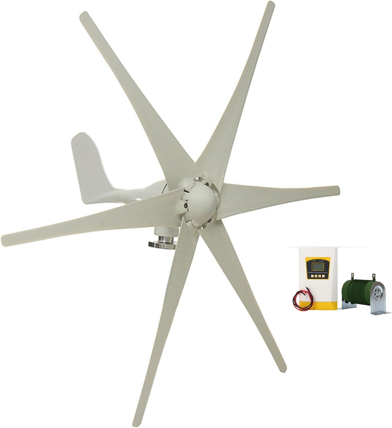 800W 24V/48V with Controller Home Small Wind Turbine Low Noise Wind Turbine Kit 6 Blades with Controller Home Wind and Solar Complementary (Color : White, Size : 24v)