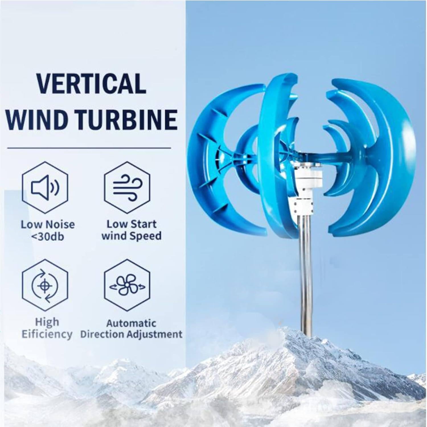 High-Efficiency 12V Vertical Axis Wind Turbine Generator - Three-Phase Permanent Magnet Motor for Home, Garden, Boat, Marine & Industrial Applications - Eco-Friendly Renewable Energy Solution