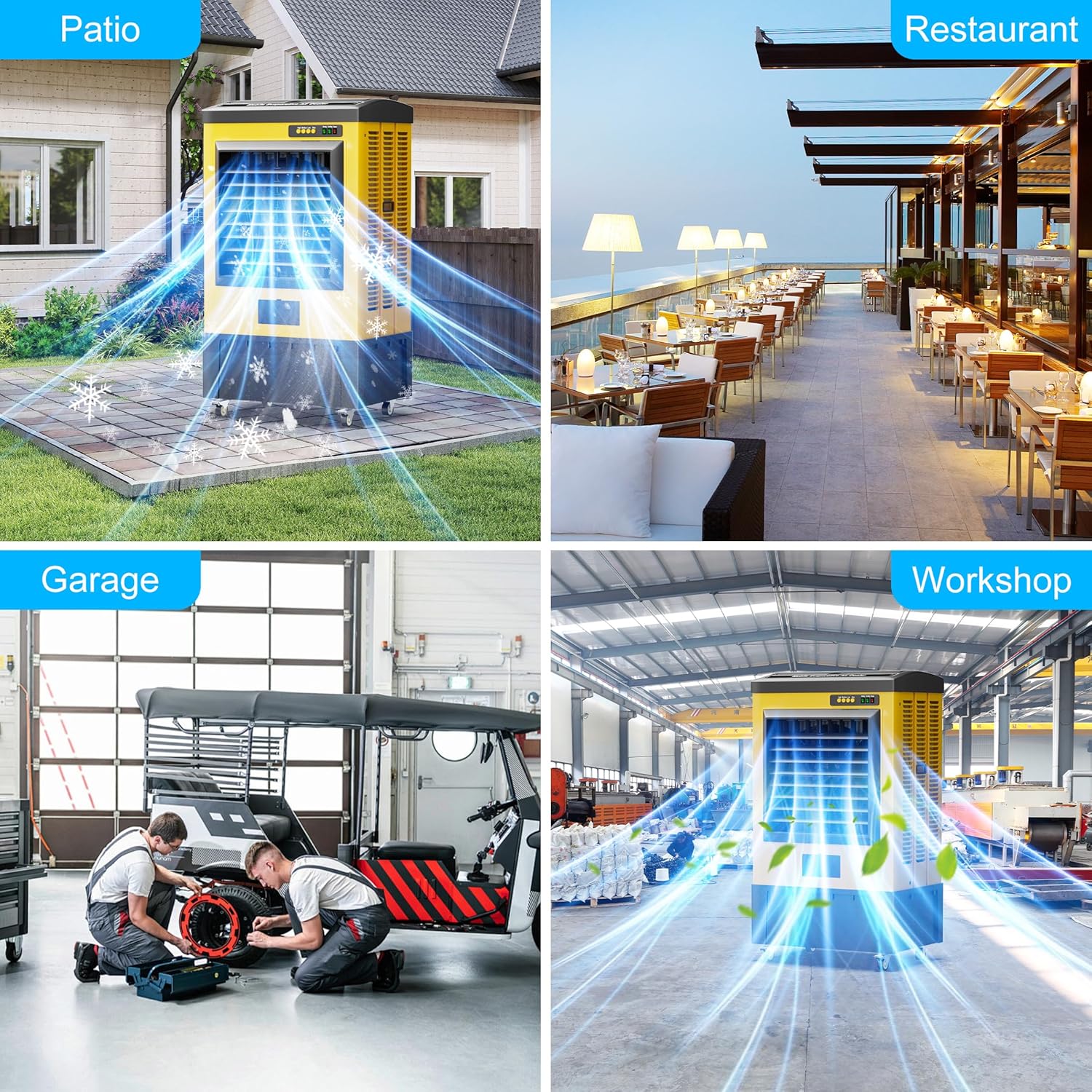 AKIRES 6500CFM Swamp Coolers,Evaporative Air Cooler for 1600Sq.ft of Space,with Continuous Auto Fill,19-Gal Water Tank,120°Oscillation,5 Ice Packs,Cooling Fan for Outdoor,Indoor Yellow(48IN)