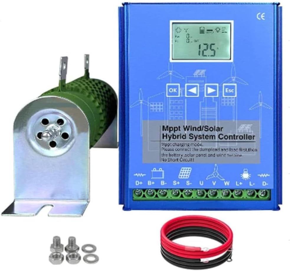 24V,HYZHANHONG Advanced Wind Solar Hybrid Controller, with LCD Screen Shows Battery Status, Suitable for RV, Cabin, Remote Area 1500W-12V