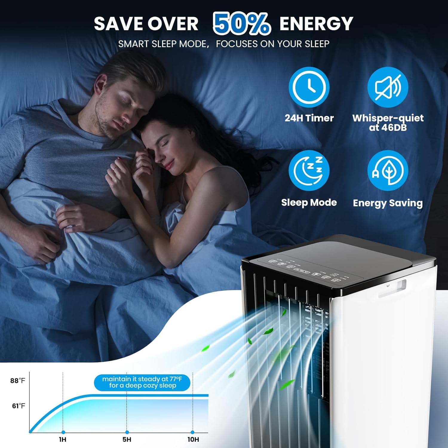 8000 BTU Portable Air Conditioner for Rooms Up to 350 Sq.Ft - Fan, Dry, Remote Control, Sleep Mode