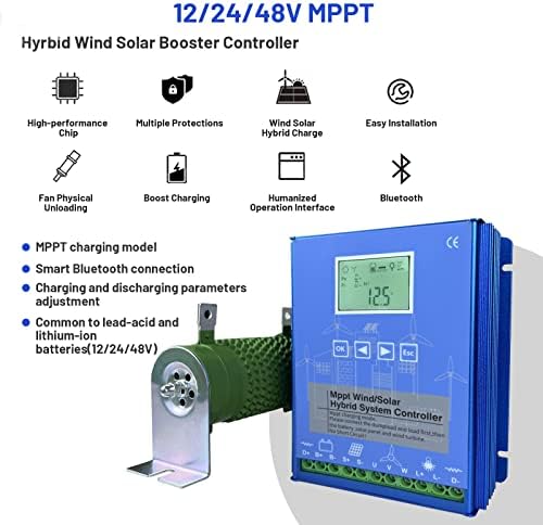 2400W Hybrid Wind Solar Charge Controller, MPPT Regulator for 12V 24V 48V Systems, Bluetooth Connectivity, Android App Compatible, Efficient Power Management