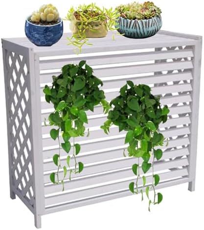 Air Conditioner Fence Screen AC Covers Outdoor Protective Grilles Wooden Plant Display Rack Weather Resistant Space Divider Shutters Decoration Cover For Outside Unit(Cream,L115cm*W54cm*H95cm)