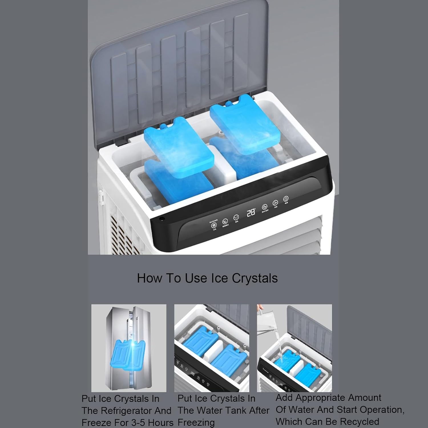 Swamp Cooler, Portable Evaporative Cooler Portable Air Conditioner with 4 Ice Pack, 90°Oscillation, for Garage, Yard, Commercial Use