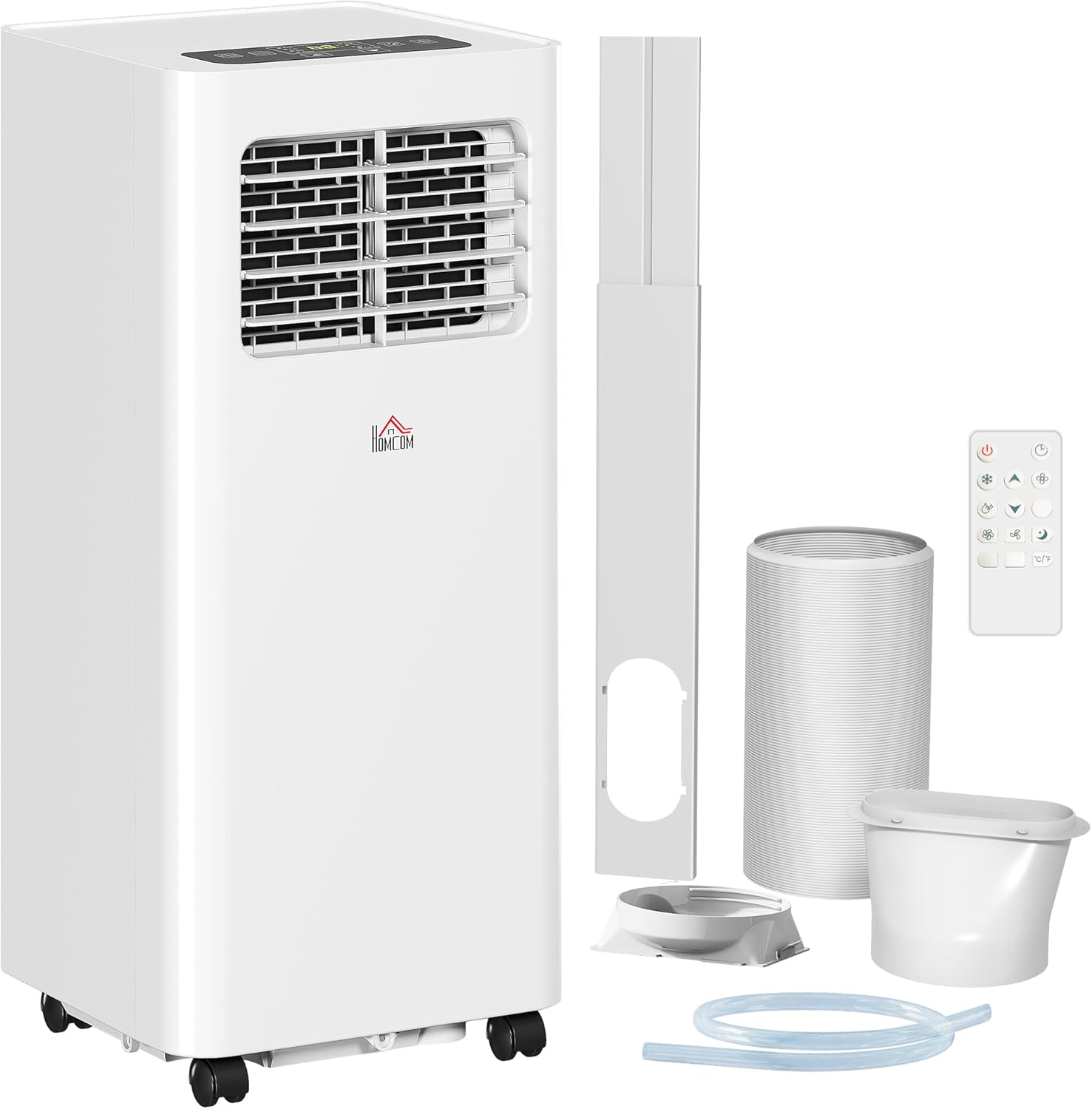 HOMCOM 8000 BTU Portable Air Conditioner for Rooms Up to 345 Sq. Ft., 3-in-1 AC Unit with Dehumidifier, Cooling Fan, Sleep, Remote, 24H Timer On/Off, Window Installation Kit, White