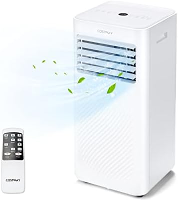 COSTWAY Portable Air Conditioner, 10000 BTU AC Unit with Cool, Fan, Dehumidifier & Sleep Mode for Rooms up to 350 Sq.Ft, with 24H Timer, Child Lock, Remote Control & Window Kit (White)