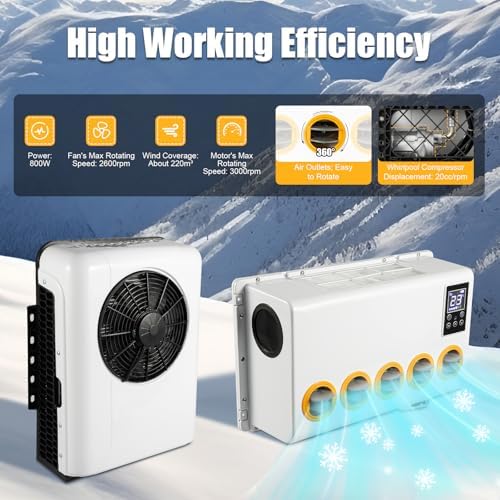 12V Mini Split Air Conditioner Kit with Controller Control, 6800 BTU Mini Split AC System for Truck Car (Cab Within 6㎡/64ft²) White 800W 60A, Only Cooling