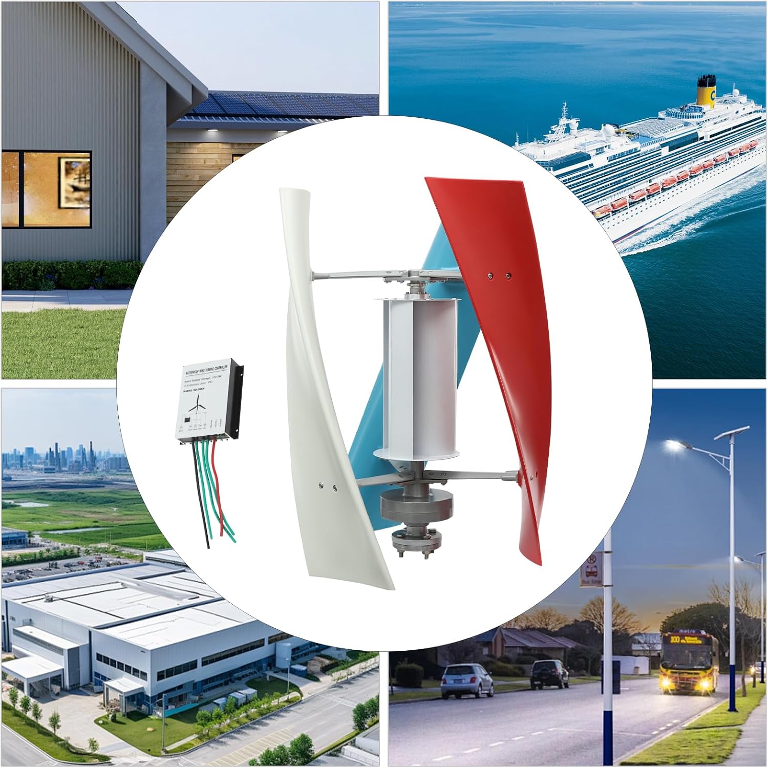 24V Vertical Wind Turbine, 3-Blade Vertical Axis Wind Turbine Generator Kit with Auxiliary Wind Wheel, 100W Wind Power Generator for Home Business Industrial Power Supply (24, Volts)