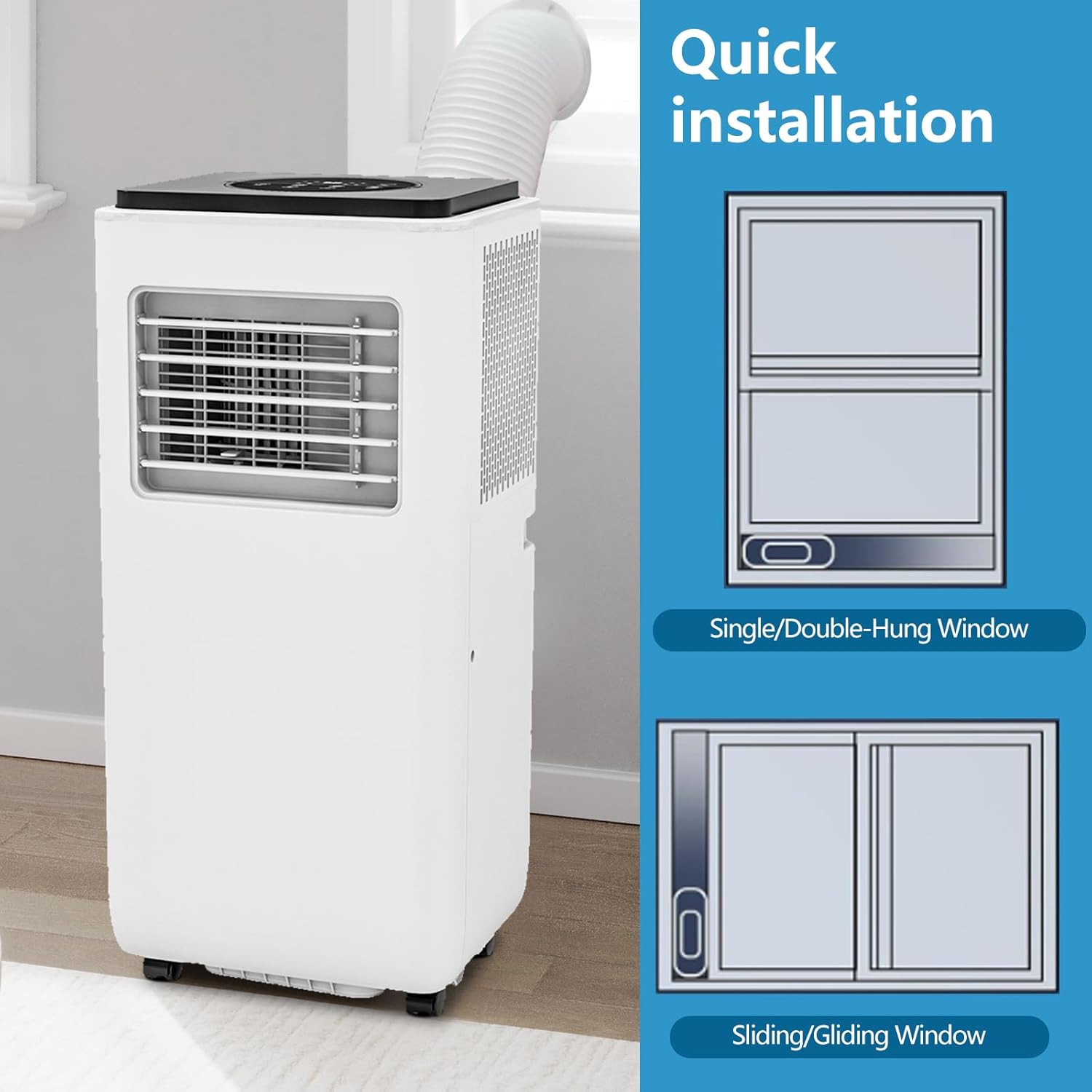 8,000 BTU Portable Air Conditioner with 3-IN-1 Cooling, Fan, and Dehumidifier, Cools up to 350 Sq.Ft, Quiet Operation with Sleep Mode, Remote Control, Auto Swing, and 24H Timer