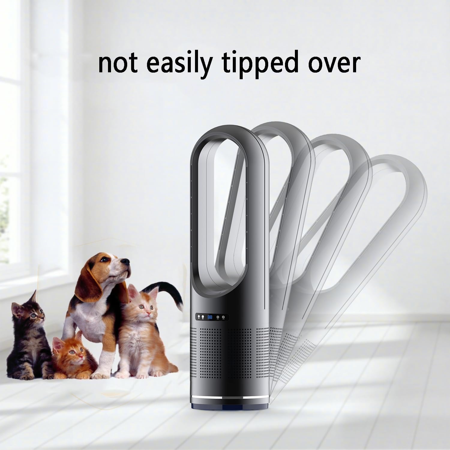 Tower Fan, Oscillating Fan/Standing Fan/Bladeless Fan with Remote, Air Circulation Fan, 8h Timer, 8 Speeds ; Two Models, Cooling Fan and Space Heater, Can Be Used All Year Round(Silver)