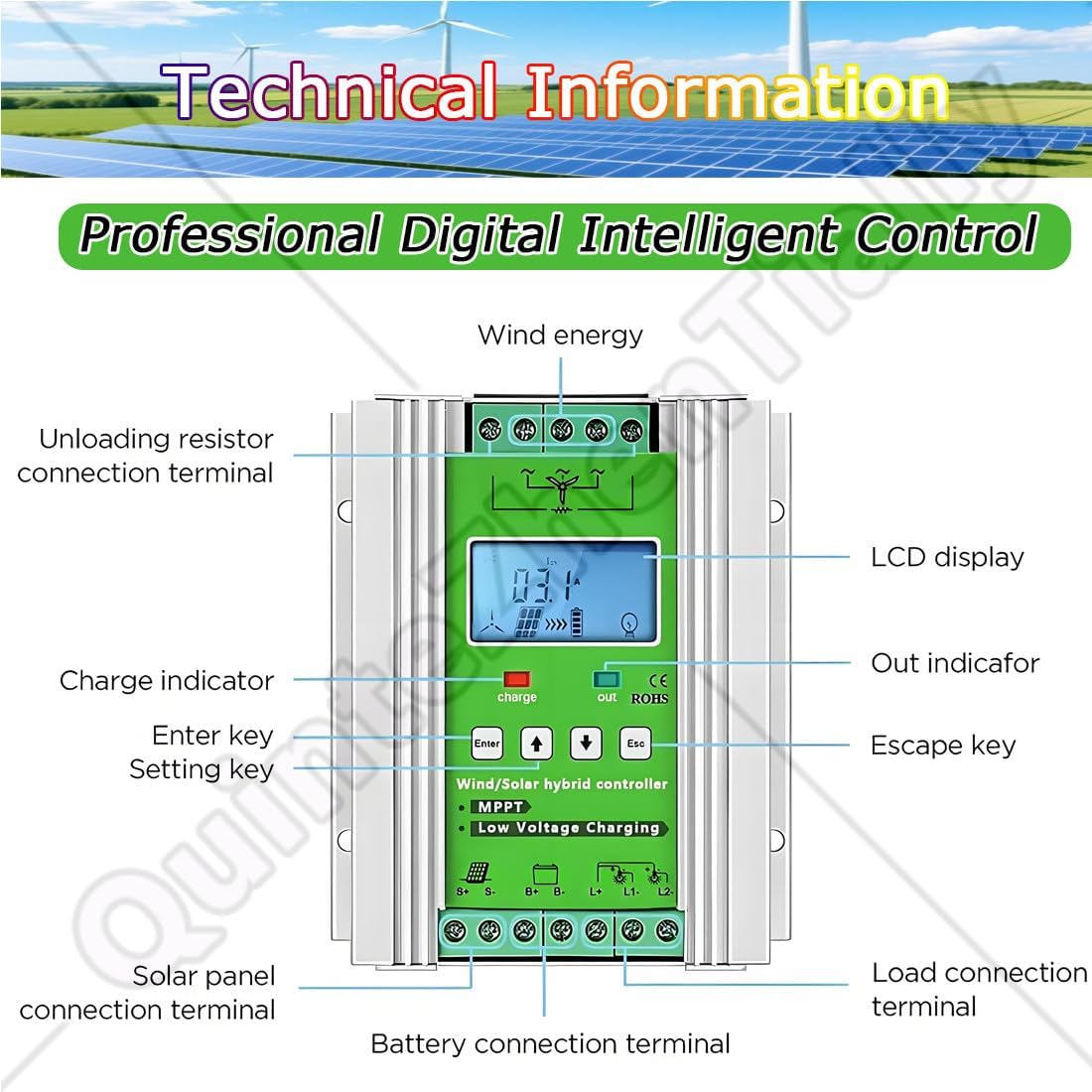 Wind Turbine Solar Hybrid Mppt Boost Regulator,Wind Solar Hybrid Charge Controller,Operating Ambient Temperature -20℃~50℃,for Horizontal/Vertical Axis Winds Turbines 10000W