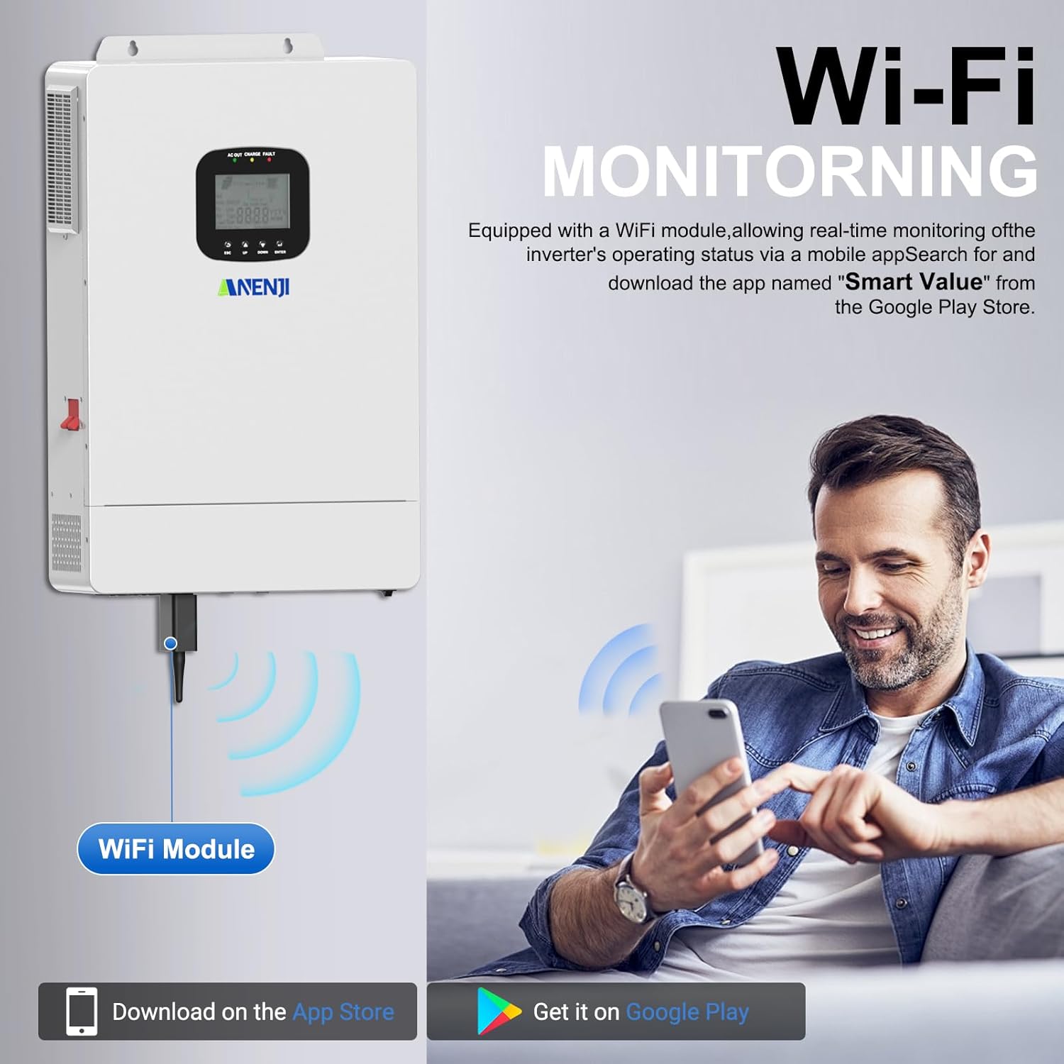 3600W Hybrid Solar Inverter 48V DC to 110V AC, Pure Sine Wave, Built-in 80A MPPT Controller, 98% Efficiency, Support Parallel 6 Units, Solar & Generator Input, for Home On/Off-Grid Systems