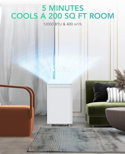 DEXSO Portable Air Conditioner 12,000BTUs, A/C for Rooms up to 550 Sq. Ft, Built-in Dehumidifier, Fan, and Sleep Mode, Includes Remote Control, Reusable Filter, and Window Kits