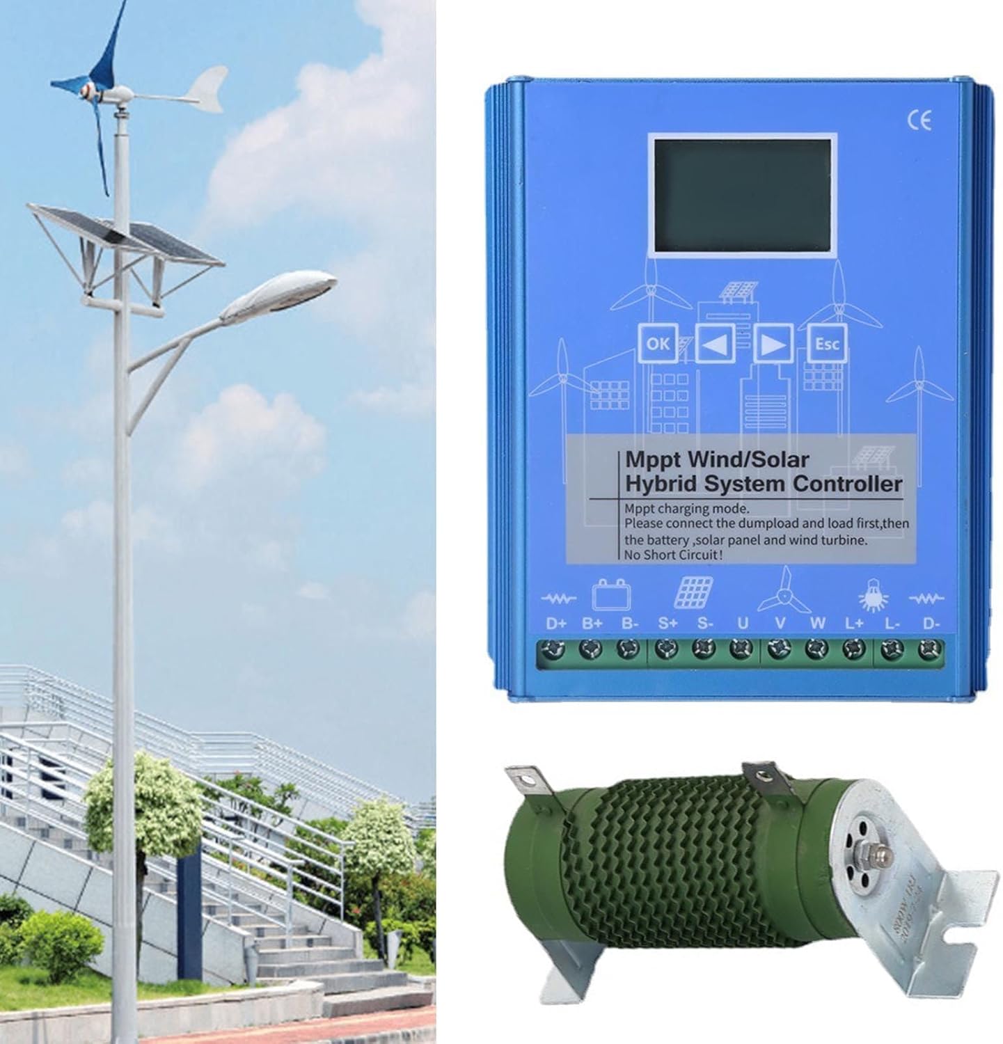 12V/24V/48V Wind and Solar Hybrid MPPT Charge Controller, Wind Turbine Generator with Dump Load & LCD Display, Controller Universal for Off Grid Wind Solar Hybrid Charge,24v-12000w