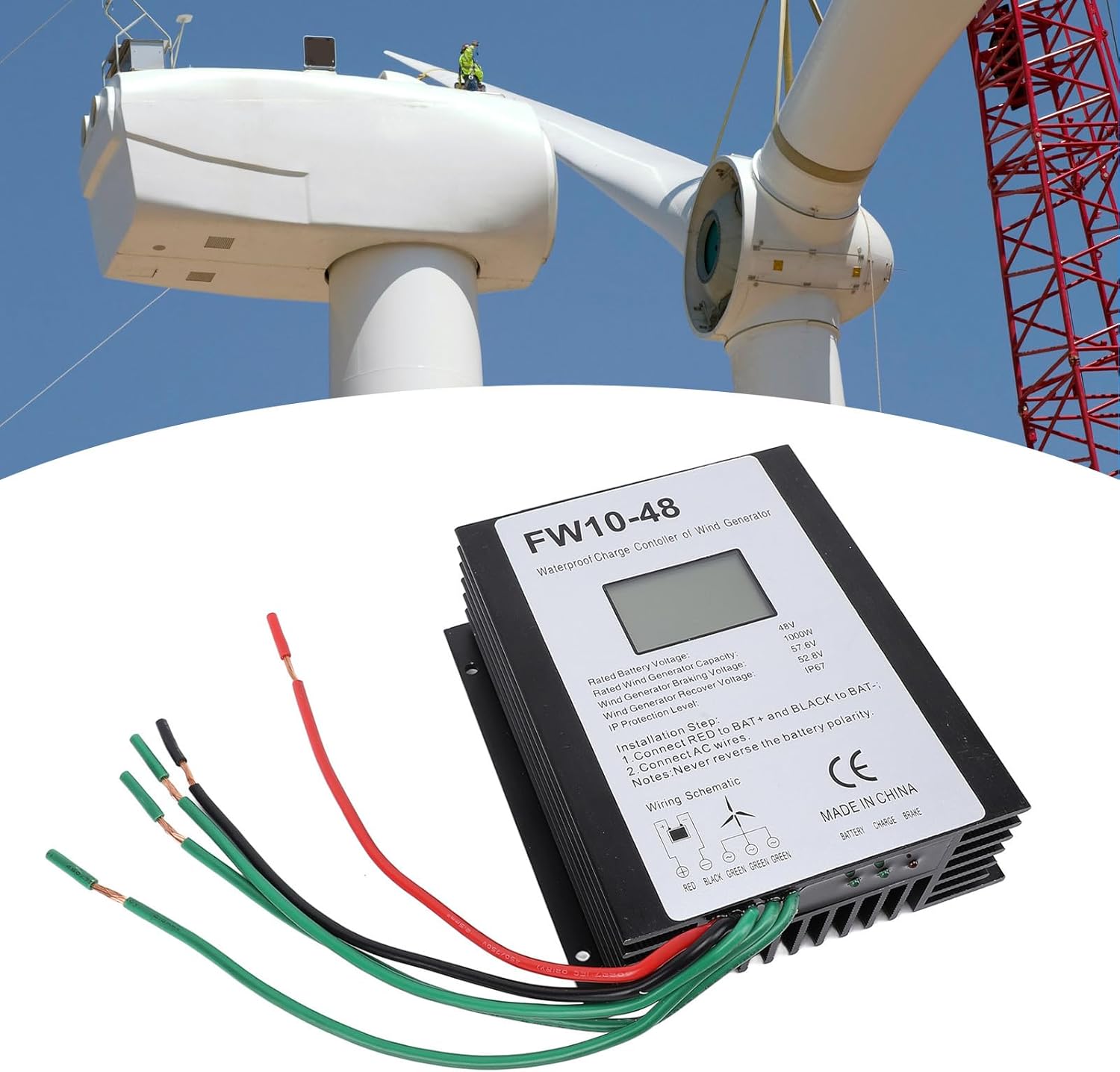 MPPT Wind Turbine Charge Controller, 48V 1000W, IP67 Aluminum Shell - Automatic Braking System, Precision Display, Ideal for Off - Grid Power