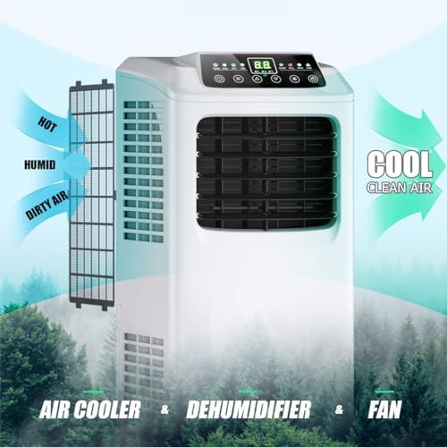 DORTALA 8000BTU Portable Air Conditioner 3-in-1 Floor AC Unit w/Dehumidifier, Quiet AC Unit Cools Rooms to 230 sq.ft LED Display, Remote Control, Complete Window Mount Exhaust Kit, 30inch