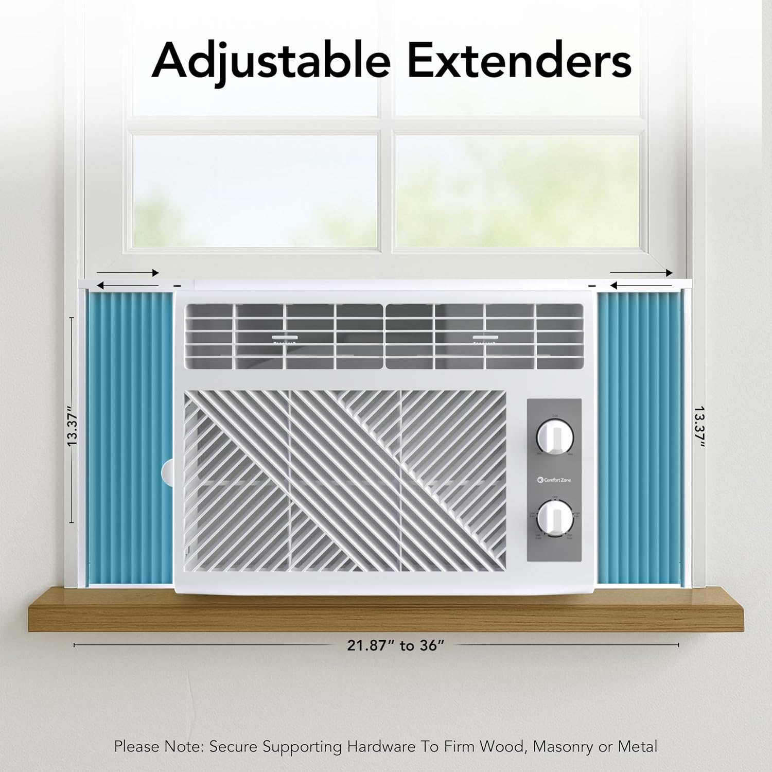 Comfort Zone Window Mounted Room Air Conditioner, 5,000 BTU, 7 Temperature Settings, 2 Fan Modes, Cool up to 150 Sq. Ft., Washable Filter, White