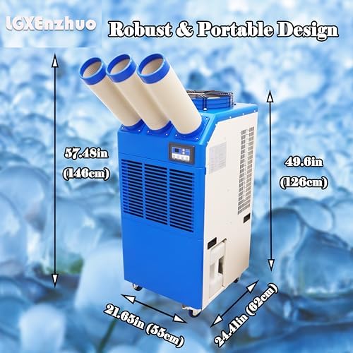 220V Industrial Air Conditioner Portable Industrial Cooling Unit 22178 BTU/h Three-Tube 14L Tank for Hospitals Workshops Events 2400W