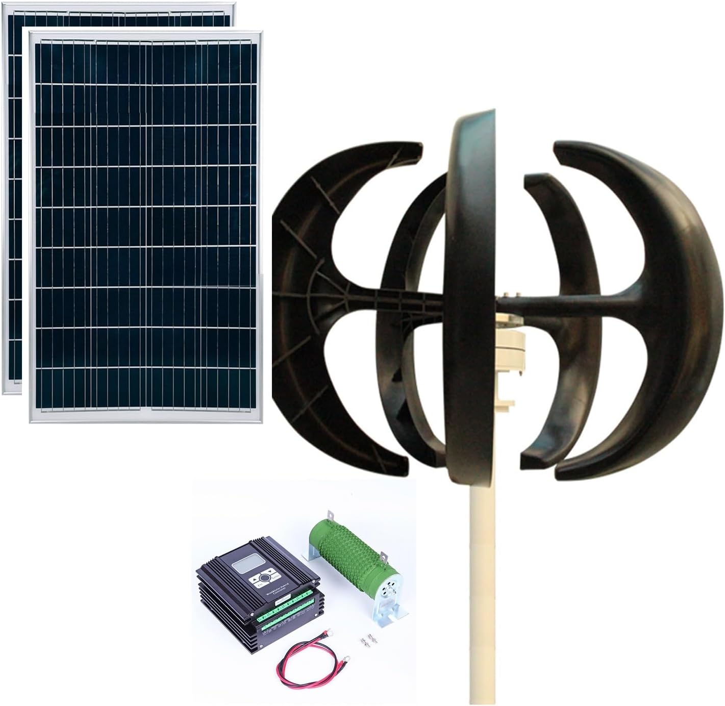 3000W Wind Turbine Kit 12v 24v 48v Vertical Axis Wind Turbine with Controller and 100W*2 Solar Panels Home Wind and Solar Hybrid System (Color : Black, Size : 24V)