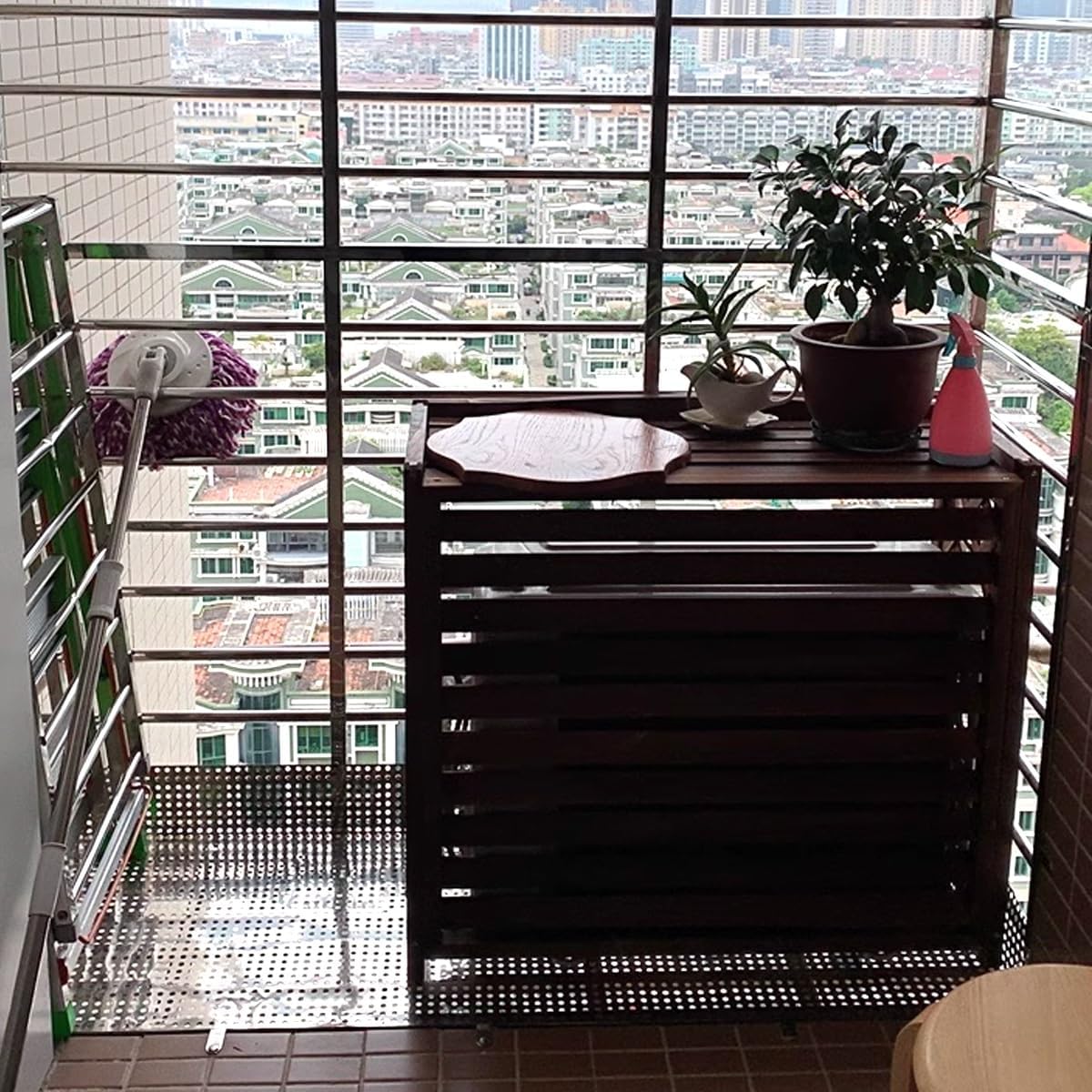 Air Conditioner Fence Screen AC Covers Outdoor Protective Grilles Wooden Plant Display Rack Weather Resistant Space Divider Shutters Decoration Cover For Outside Unit(Brown,L115cm*W54cm*H95cm)