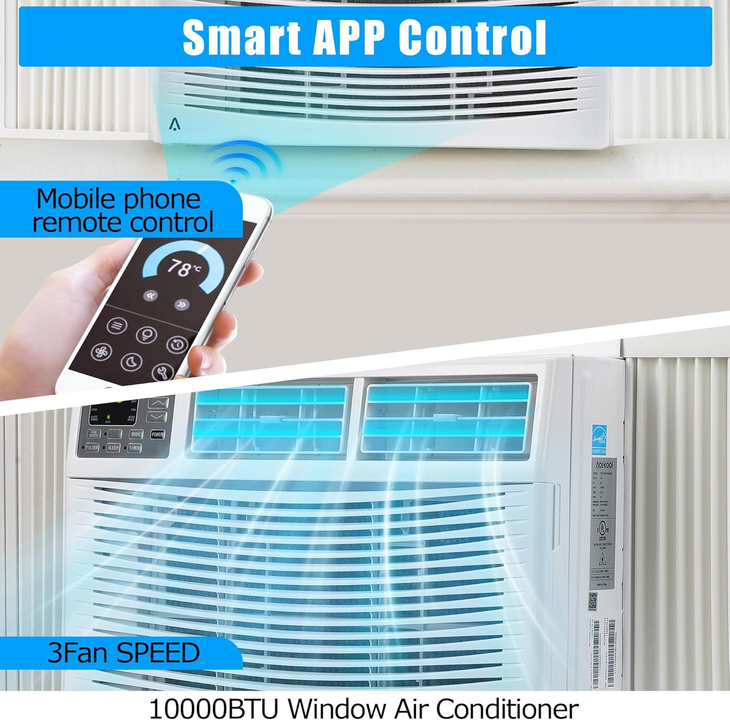 Window Air Conditioner, 10000BTU air conditioner for 450 Sq. Ft, Dehumidifying & Fan, Quiet Operation and Easy Installation, Remote Control for Home & Office